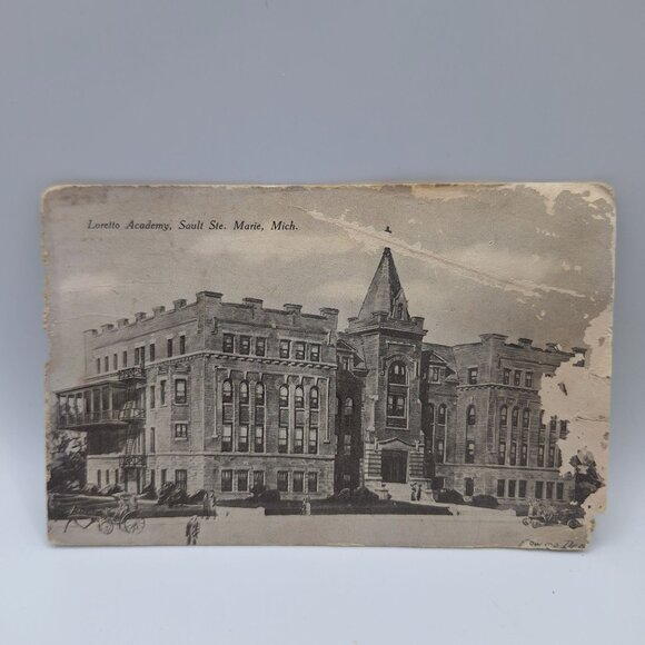Loretto Academy Sault Ste Marie Michigan Antique Postcard Handwritten Soo Church - Picture 1 of 10